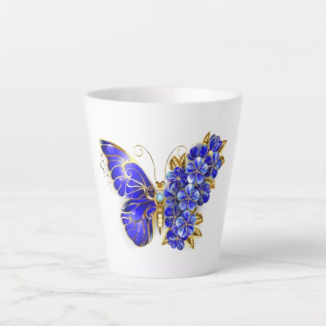 Caneca De Café Latte Borboleta Flor Sapphire (Frente)