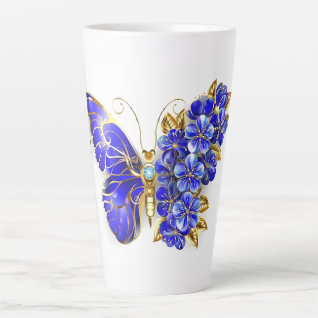Caneca De Café Latte Borboleta Flor Sapphire (Frente)