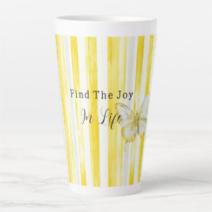 Caneca De Café Latte Borboleta Listras Brancas Amarelo Limão Encontra A