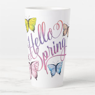 Caneca De Café Latte Borboleta Olá Primavera
