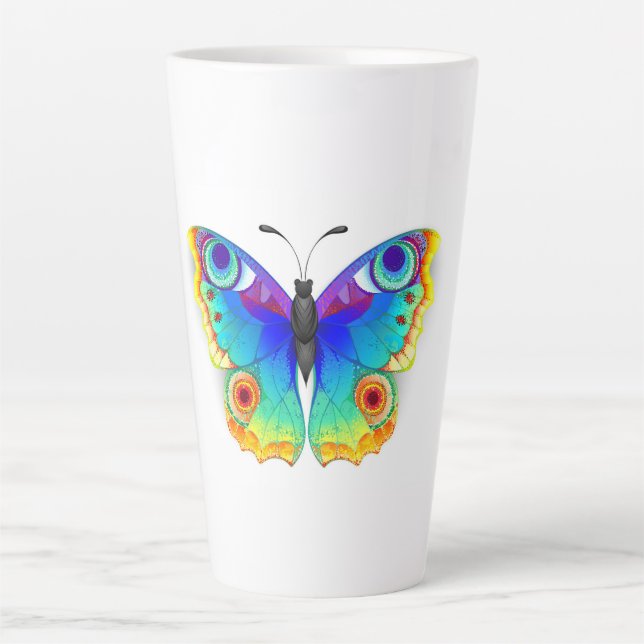 Caneca De Café Latte Borboleta Pavão Olho de Arco-Íris (Frente)