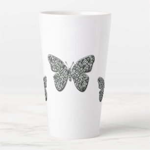 Caneca De Café Latte Borboleta Preta E Branca Elegante