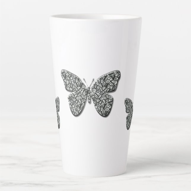 Caneca De Café Latte Borboleta Preta E Branca Elegante (Frente)