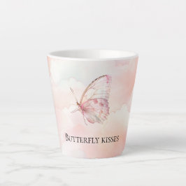 Caneca De Café Latte Borboleta Rosa bonito Nas Nuvens