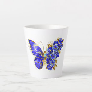 Caneca De Café Latte Borboleta Safira Flor
