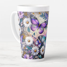 Caneca De Café Latte Borboleta Sonhos Floral