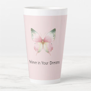 Caneca De Café Latte Borboleta Verde Rosa Branco Menta