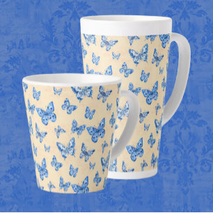Caneca De Café Latte Borboletas Azuis de Chinoiserie Escamoteiam a Cost