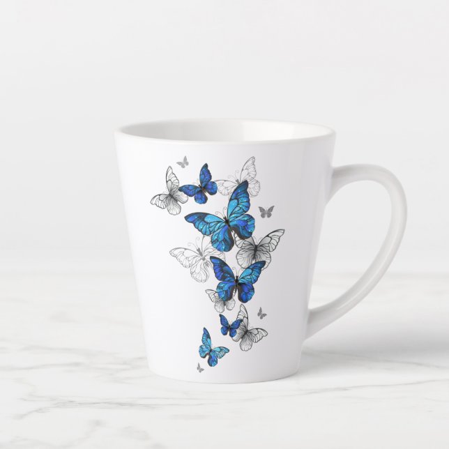 Caneca De Café Latte Borboletas Azuis Morpho (Direita)
