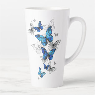 Caneca De Café Latte Borboletas Azuis Morpho