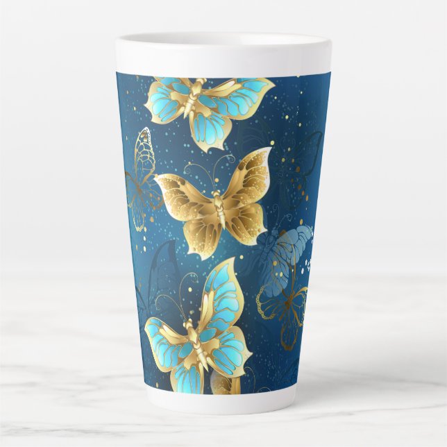 Caneca De Café Latte Borboletas douradas (Frente)