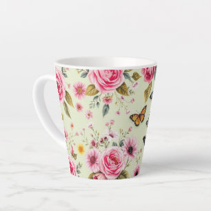 Caneca De Café Latte Borboletas E Flores