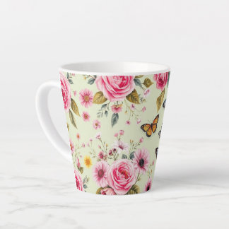 Caneca De Café Latte Borboletas E Flores