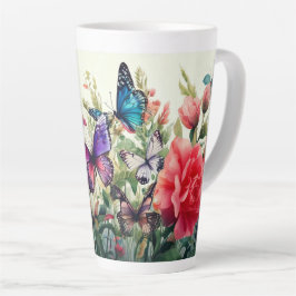 Caneca De Café Latte Borboletas e flores
