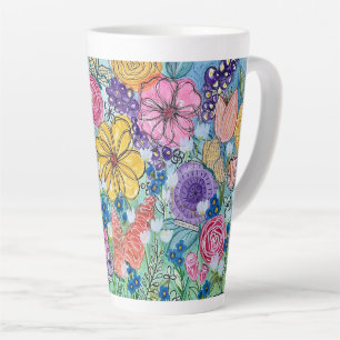 Caneca De Café Latte Borboletas e flores Latão