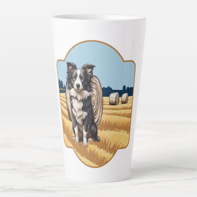 Caneca De Café Latte Borda Collie na Fazenda (Frente)