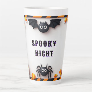 Caneca De Café Latte Borda de Abóbora de Halloween Assustador 🕷️