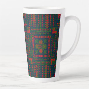 Caneca De Café Latte Bordado Palestiniano Tatreez verde 5 Padrão