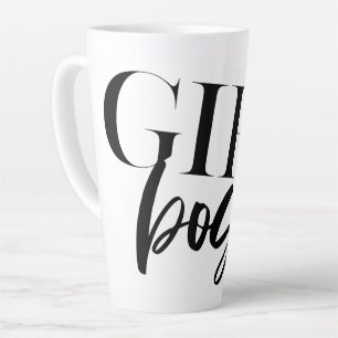Caneca De Café Latte Boss Girl   Texto preto moderno  