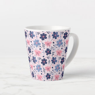 Caneca De Café Latte Botanical Pink And Blue Flowers Nature Print