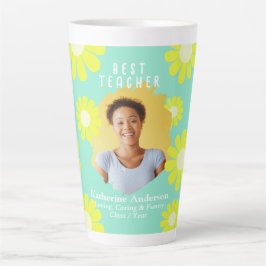 Caneca De Café Latte Botão Foto do Melhor Professor Daisy