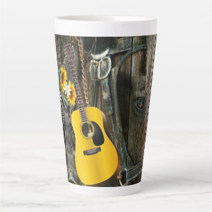 Caneca De Café Latte Botas de cowboy do cavalo ocidental Guitar Girassó