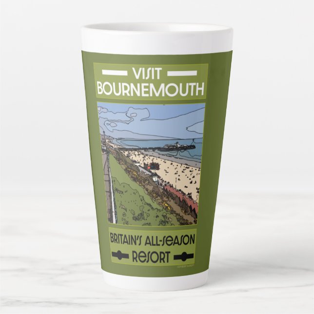 Caneca De Café Latte Bournemouth Vintage Retro Seaside (Frente)