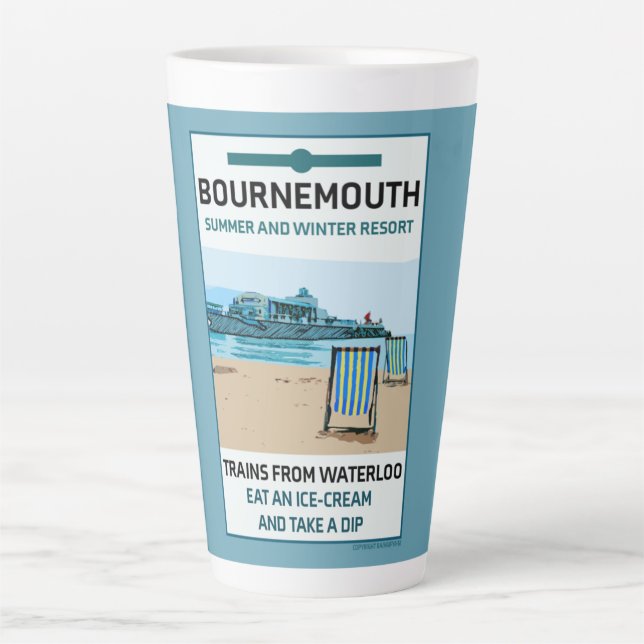 Caneca De Café Latte Bournemouth Vintage Retro Seaside (Frente)