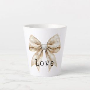 Caneca De Café Latte Branco Creme Chic Prata Glam Bow Amor