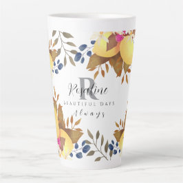 Caneca De Café Latte Branco do Monograma Chic Lemon