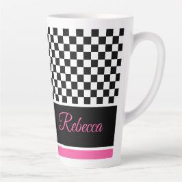Caneca De Café Latte Branco Preto E Rosa
