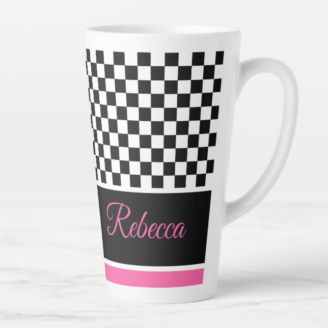 Caneca De Café Latte Branco Preto E Rosa (Direita)