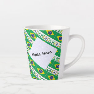 Caneca De Café Latte Brasil: Bandeira brasileira enviada personalizada