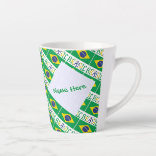 Caneca De Café Latte Brasil e Bandeira Brasileira Personalizada em Mosa