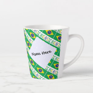 Caneca De Café Latte Brasil e Bandeira Brasileira Tiled Personalizado 