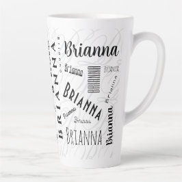 Caneca De Café Latte Brianna Nome Personalizado Preto Branco