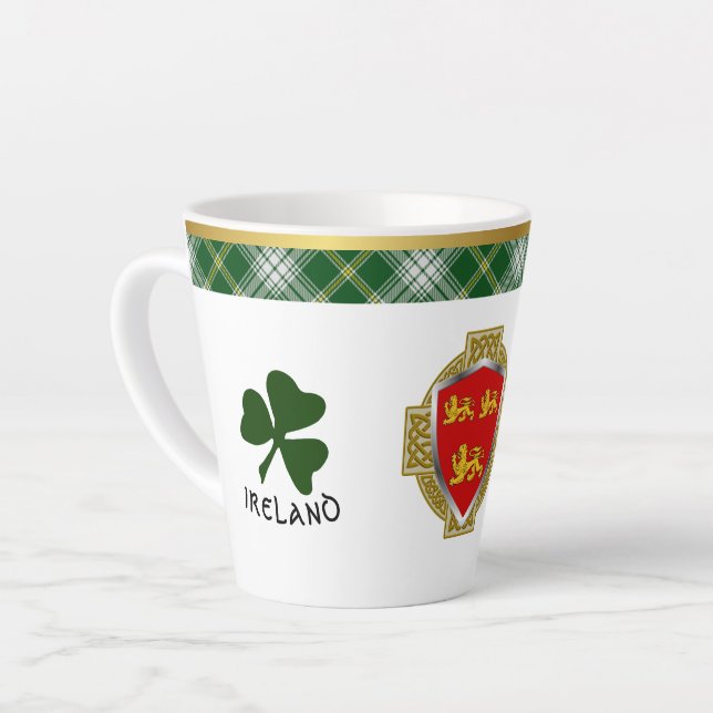 Caneca De Café Latte Brien Irish Shield & Tartan Personalizado (Ângulo esquerdo)