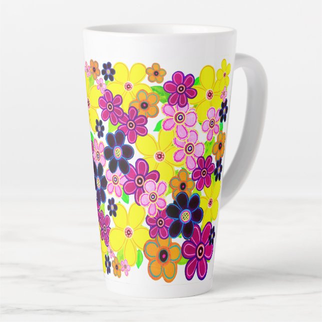 Caneca De Café Latte Bright Abstrato Flower Art (Ângulo direito)