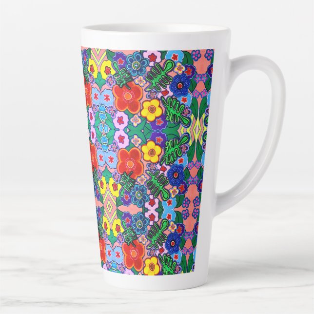 Caneca De Café Latte Bright Abstrato Flower Art (Direita)