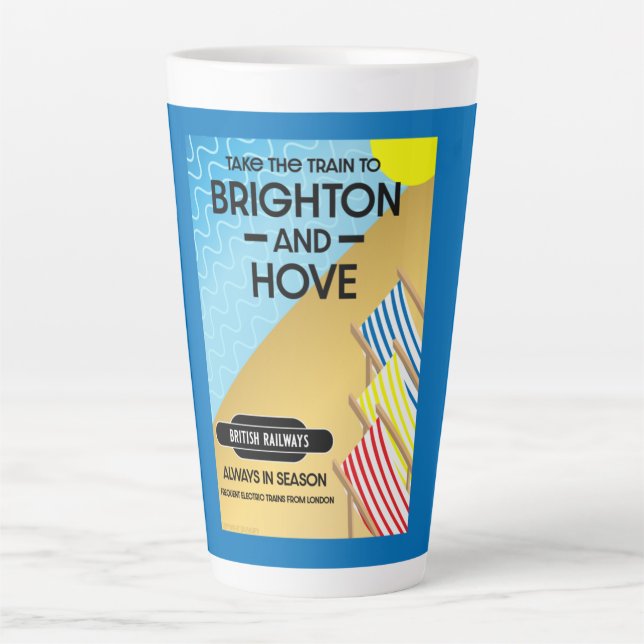 Caneca De Café Latte Brighton E Hove Train Viagem Beach Art Large Co (Frente)