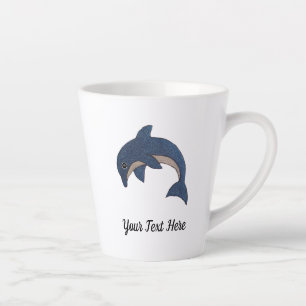 Caneca De Café Latte Brilhante - Olho Azul e Branco Pulando Golfinho