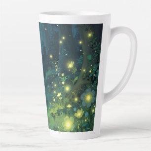Caneca De Café Latte Brilho Mágico da Floresta Encantada Noturna