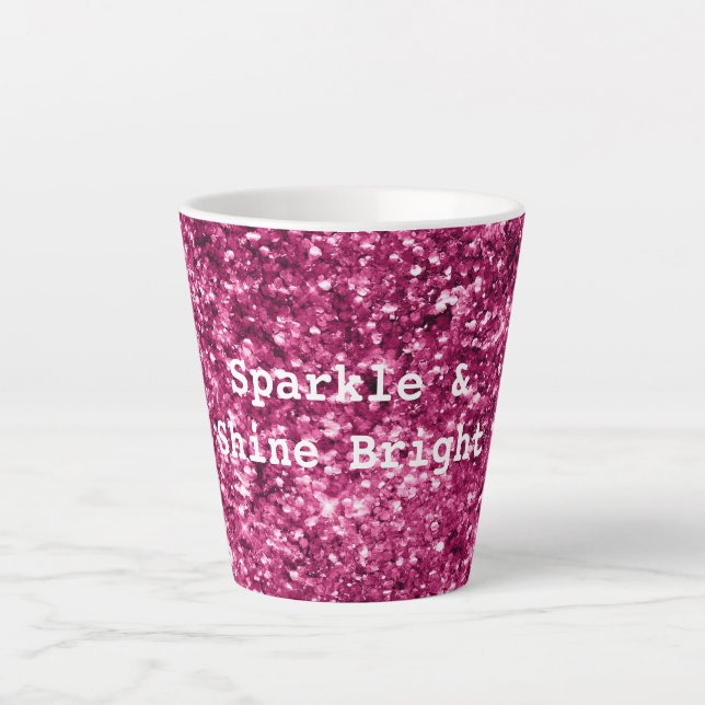 Caneca De Café Latte Brilho Rosa Glitter (Frente)