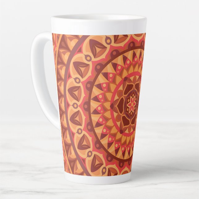 Caneca De Café Latte Brown Base Mandala (Ângulo esquerdo)