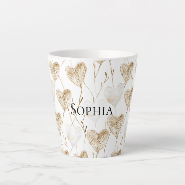 Caneca De Café Latte Brown Cream Boho Hearts (Frente)