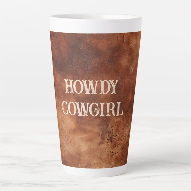 Caneca De Café Latte Brown Ocidental Howdy Cowboy Brown (Frente)