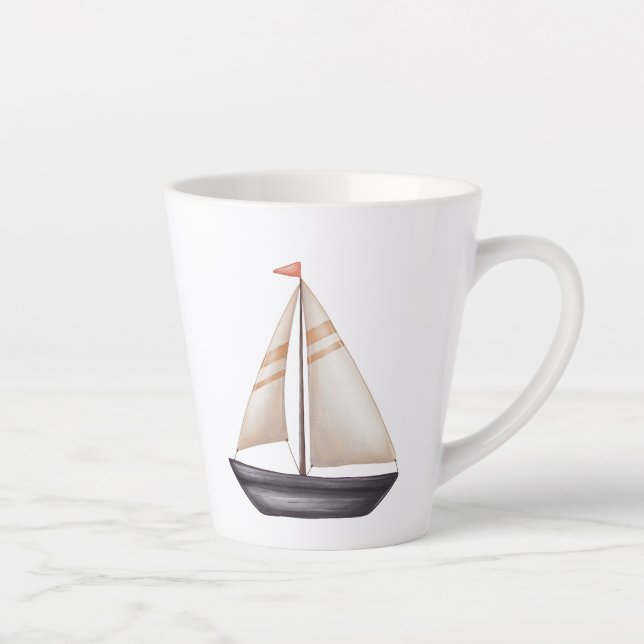 Caneca De Café Latte Brown Sailing Boat and Name (Direita)