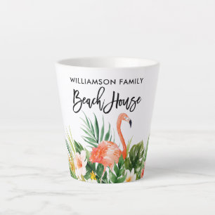 Caneca De Café Latte Brussel Script Tropical Coral Floral Beach House