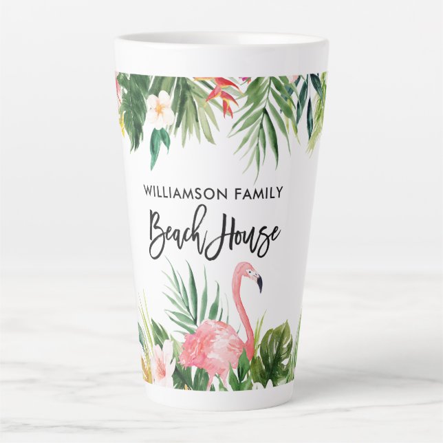 Caneca De Café Latte Brussel Script Tropical Floral Beach House Large (Frente)