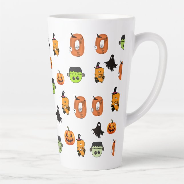 Caneca De Café Latte Bruxa Assustadora de Halloween, Casa Assombrada, L (Direita)